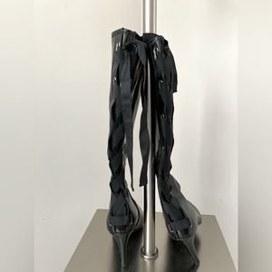 Impo Stretch Pleather Boots with heels, lace up back & inside zipper